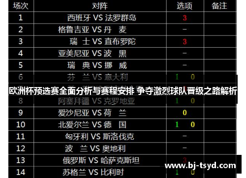 欧洲杯预选赛全面分析与赛程安排 争夺激烈球队晋级之路解析