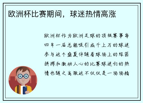 欧洲杯比赛期间，球迷热情高涨
